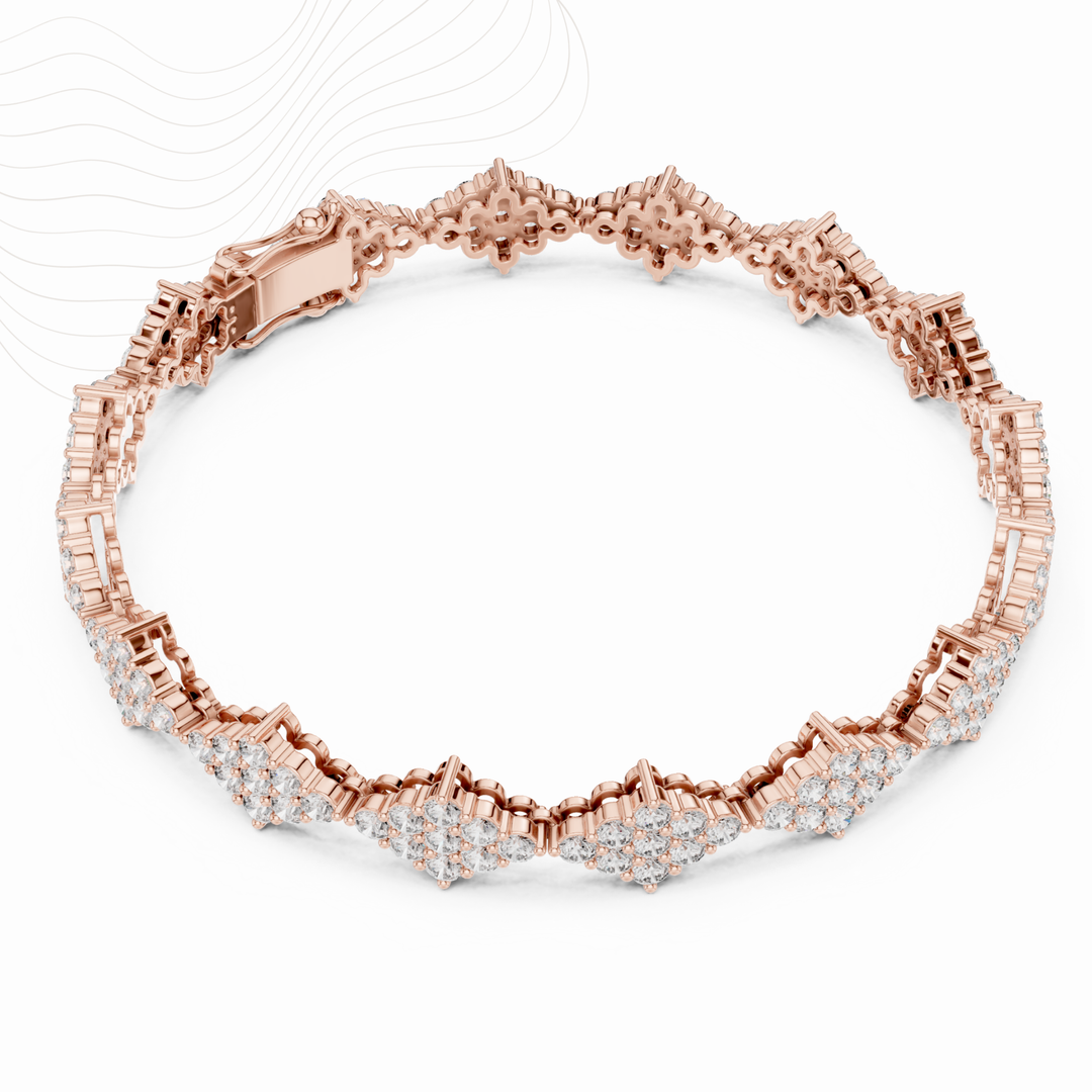 Floret Cluster 5.76ct Lab Diamond Link Bracelet in Gold