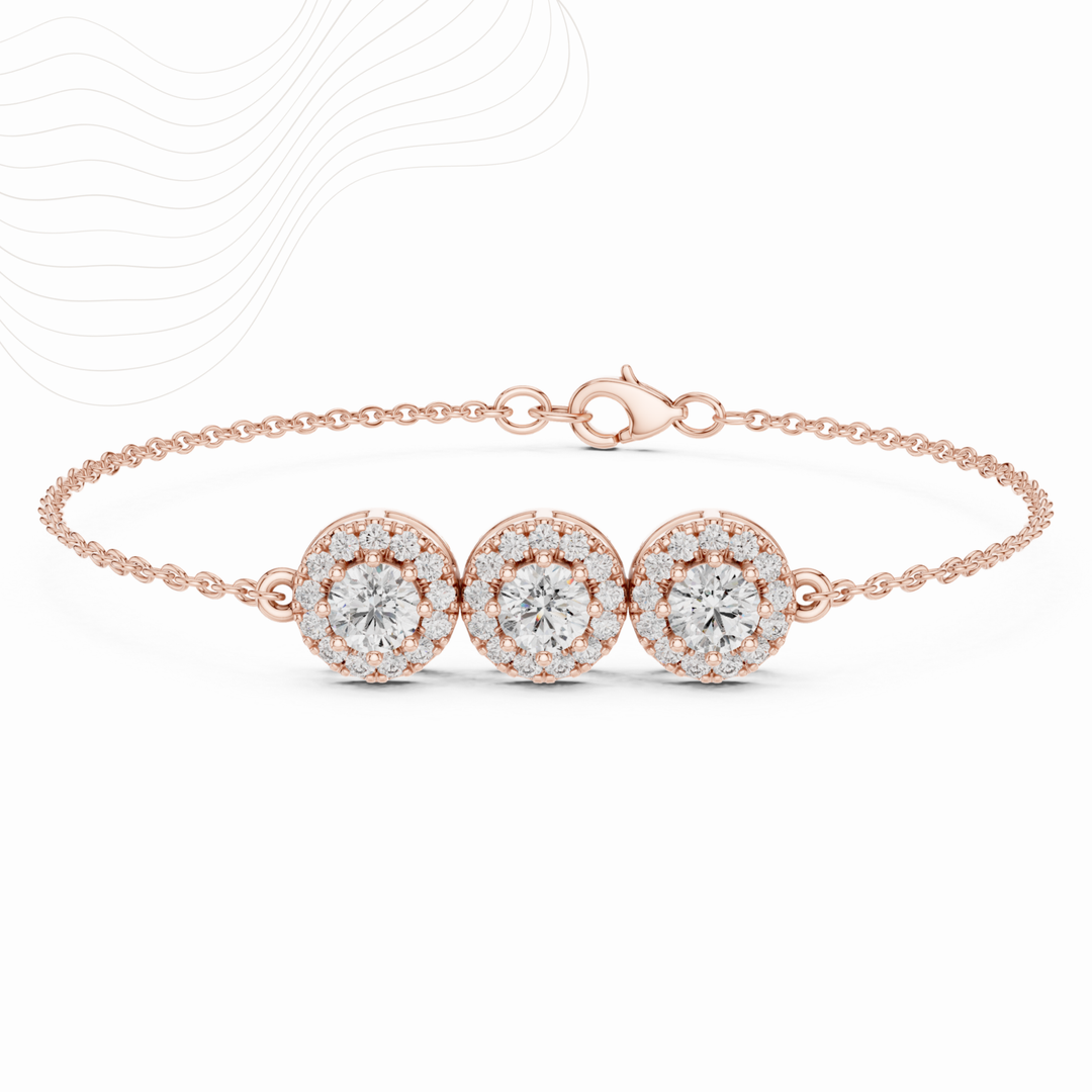 Lumière Trio Halo 1.29ct Lab Diamond Chain Bracelet